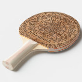 Carved Wood Floral Circles Mandala Name Ping Pong Paddle (Front Angle)