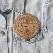 Carved Wood Floral Circles Mandala Personalized Button (In Situ)