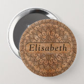 Carved Wood Floral Circles Mandala Personalized Button (Front & Back)
