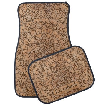 Carved Wood Floral Circles Mandala Personalized Car Floor Mat by ironydesigns at Zazzle