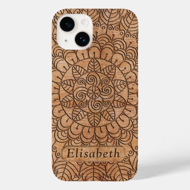 Carved Wood Floral Circles Mandala Personalized Case-Mate iPhone Case (Back)