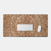 Carved Wood Floral Circles Mandala Personalized Desk Mat (Keyboard & Mouse)