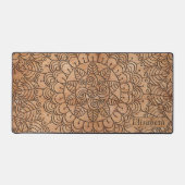 Carved Wood Floral Circles Mandala Personalized Desk Mat (Front)