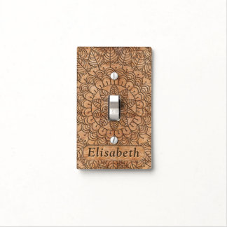 Carved Wood Floral Circles Mandala Personalized Light Switch Cover