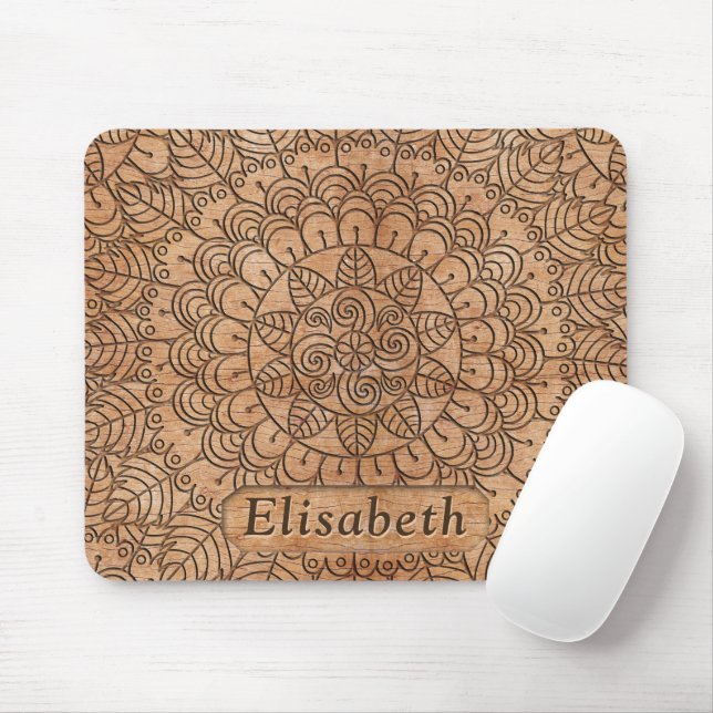 Carved Wood Floral Circles Mandala Personalized Mouse Pad (With Mouse)