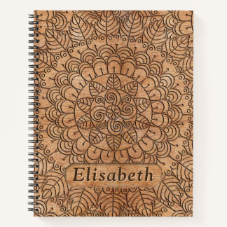 Carved Wood Floral Circles Mandala Personalized Notebook
