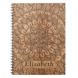 Carved Wood Floral Circles Mandala Personalized Notebook