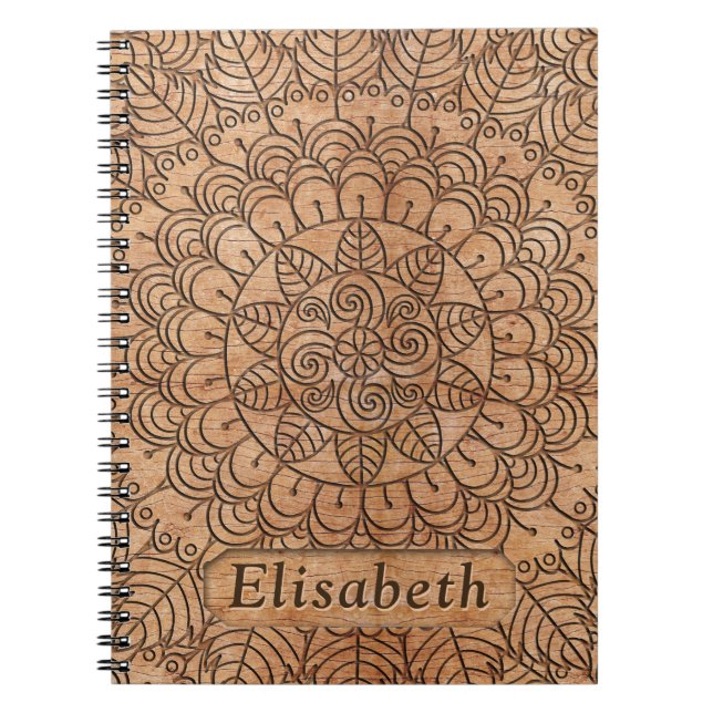 Carved Wood Floral Circles Mandala Personalized Notebook (Front)