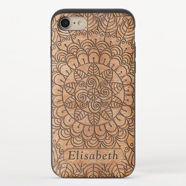 Carved Wood Floral Circles Mandala Personalized Uncommon iPhone Case (Back)