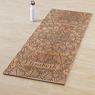 Carved Wood Floral Circles Mandala Personalized Yoga Mat