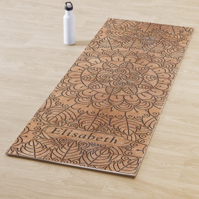 Carved Wood Floral Circles Mandala Personalized Yoga Mat (In Situ)