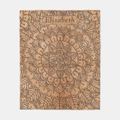 Carved Wood Floral Circles Mandala Style Add Name Fleece Blanket (Front)