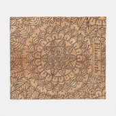 Carved Wood Floral Circles Mandala Style Add Name Fleece Blanket (Front (Horizontal))