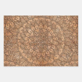 Carved Wood Floral Circles Mandalas Wrapping Paper Sheets (Front 2)