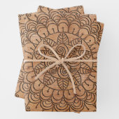 Carved Wood Floral Circles Mandalas Wrapping Paper Sheets (In situ)