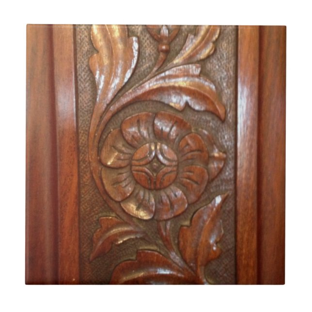 carved wood flower filigree pattern ceramic tile (Front)