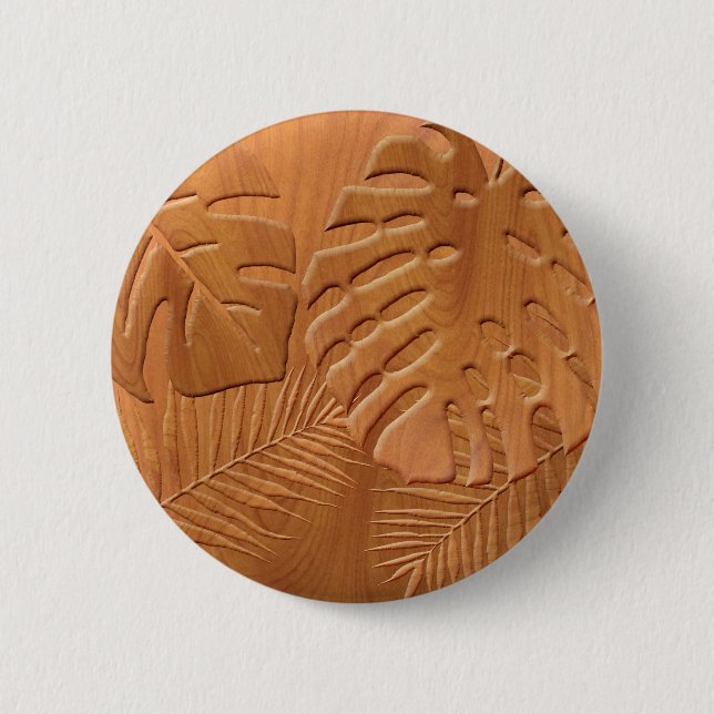 Carved Wood Foliage Faux Print Button (Front)