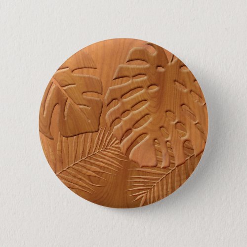 Carved Wood Foliage Faux Print Button
