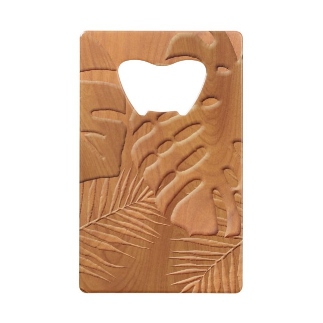 Carved Wood Foliage Faux Print Credit Card Bottle Opener (Front)