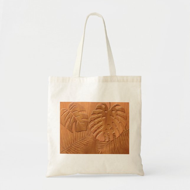 Carved Wood Foliage Faux Print Tote Bag (Front)