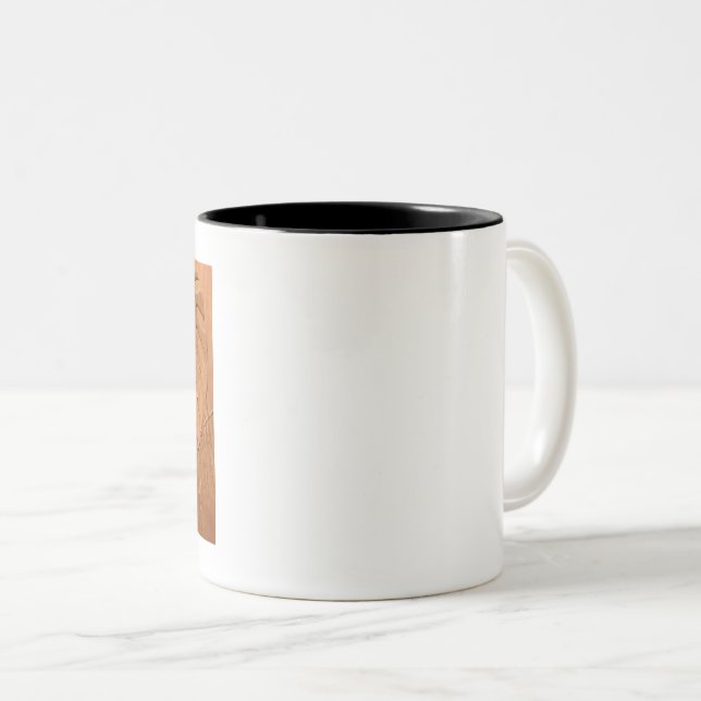 Carved Wood Foliage Faux Print Two-Tone Coffee Mug (Front Right)
