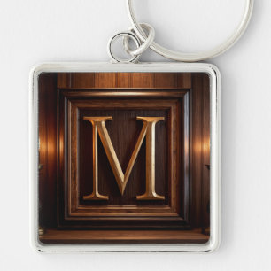 🟡 Carved Wood Gold M Monogram Classic Frame 🔑 Keychain