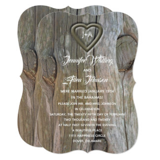 Carved Wood Heart Post Wedding Reception Invitation