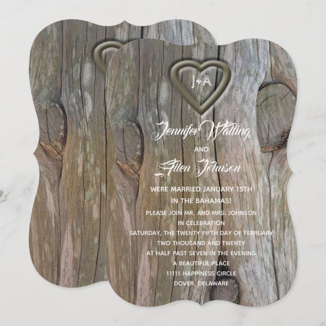 Carved Wood Heart Post Wedding Reception Invitation (Front/Back)