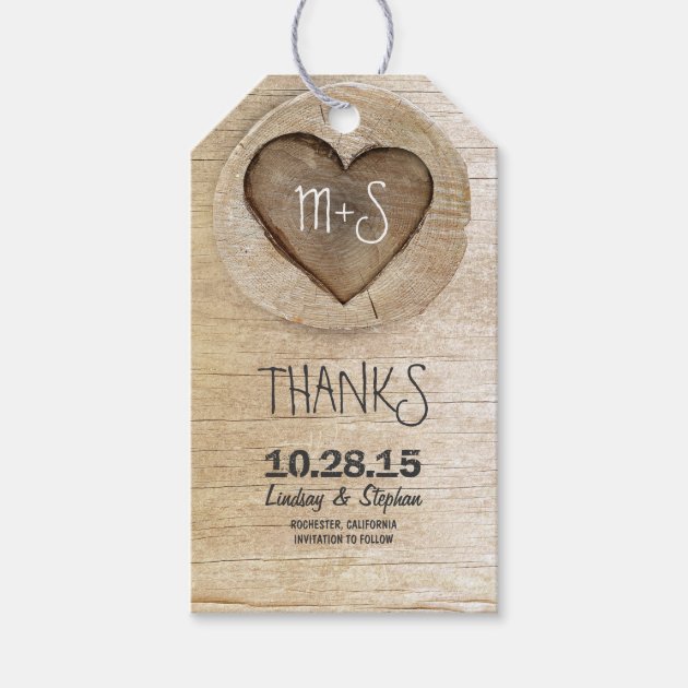 Carved Wood Heart Rustic Country Wedding Gift Tags