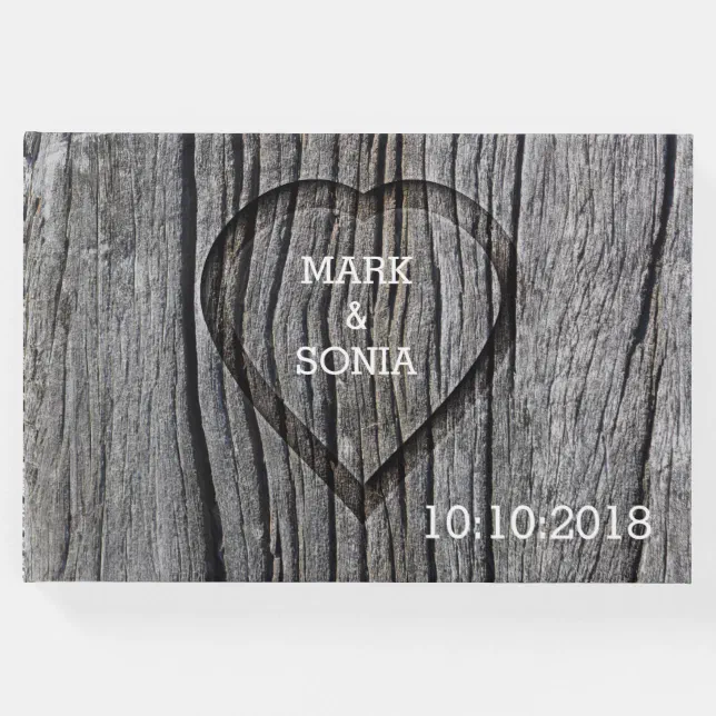 Carved Wood Heart Rustic Wedding Guest Book Zazzle