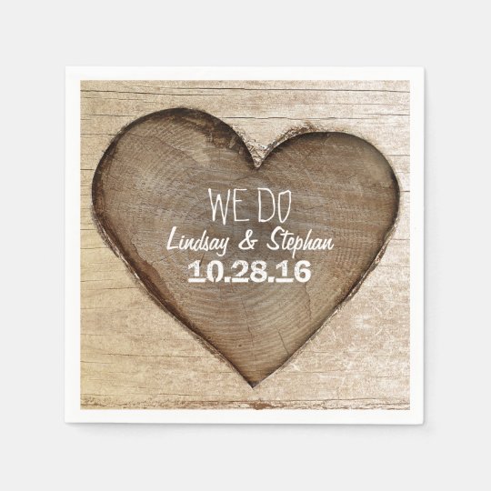 Carved Wood Heart Rustic Wedding Napkin Zazzle Com