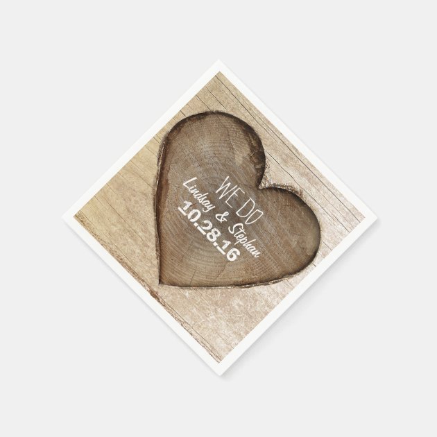 Carved Wood Heart Rustic Wedding Napkin
