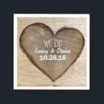 Carved Wood Heart Rustic Wedding Napkins<br><div class="desc">Rustic country wedding napkins with tree wood heart</div>