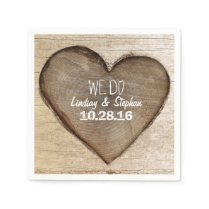 Carved Wood Heart Rustic Wedding Napkins
