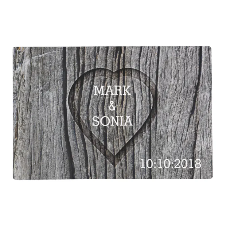 Carved Wood Heart Rustic Wedding Placemat Zazzle
