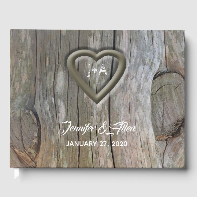 Carved Wood Heart Wedding Guest Book (Front)