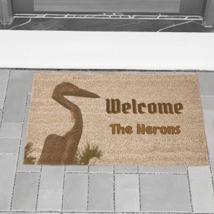 Carved Wood Heron Welcome Coir Fiber Doormat