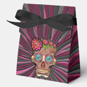 Carved-wood-look sugar skull w/ Floral Crown Favor Boxes