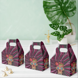 Carved-wood-look sugar skull w/ Floral Crown Favor Favor Boxes