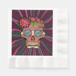Carved-wood-look sugar skull w/ Floral Crown Napkins