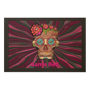 Carved-wood-look Sugar Skull w/ Headboard Wood Wall Art