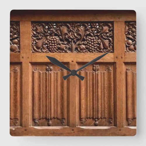 CARVED WOOD PANELS SQUARE WALL CLOCK