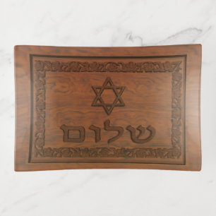 Carved Wood Shalom Trinket Tray