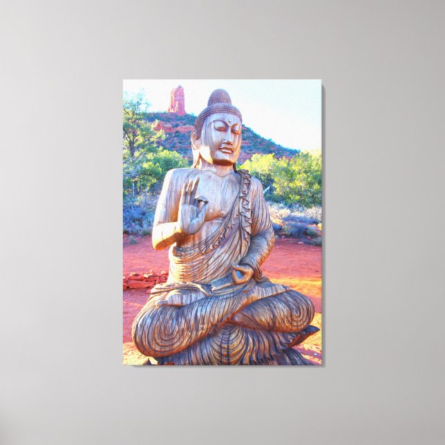 Carved wood sitting Buddha statue Canvas Print (Front)