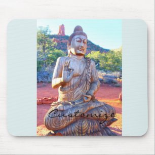 Carved wood sitting Buddha statue Mouse Pad