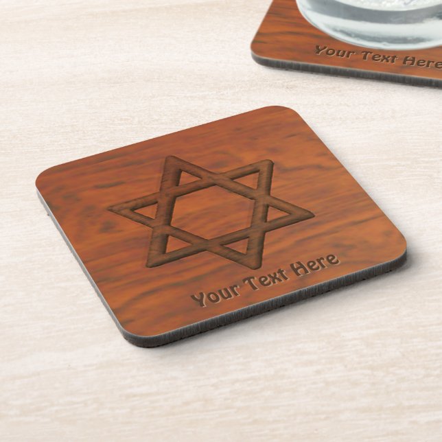 Carved Wood Star Of David Beverage Coaster (Left Side)