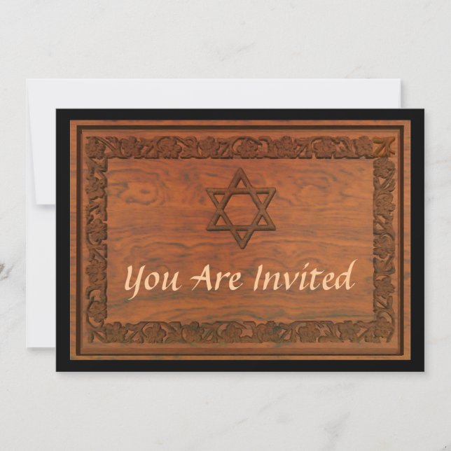 Carved Wood Star Of David Invitation (Front)