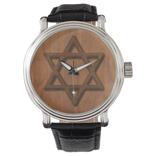 Carved Wood Star Of David Watch