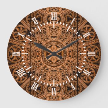 Carved Wood Symmetry Large Clock by Hakonart at Zazzle