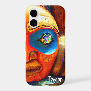 Carved Wood Totem Face Photo Custom Name Cool Bold iPhone 17 Case